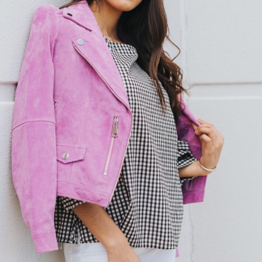 Mauve suede moto jacket